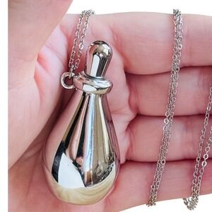VTG 70s HALSTON Elsa Peretti Design Perfume Pendant Necklace Bottle Silver rare